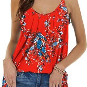 Women Pleated Spaghetti Strap Camisole Loose Fit Geifa Summer Tank Tops